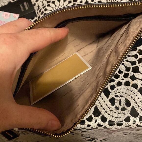 Michael Kors Scalloped Navy Leather Wristlet - Picture 6 of 11